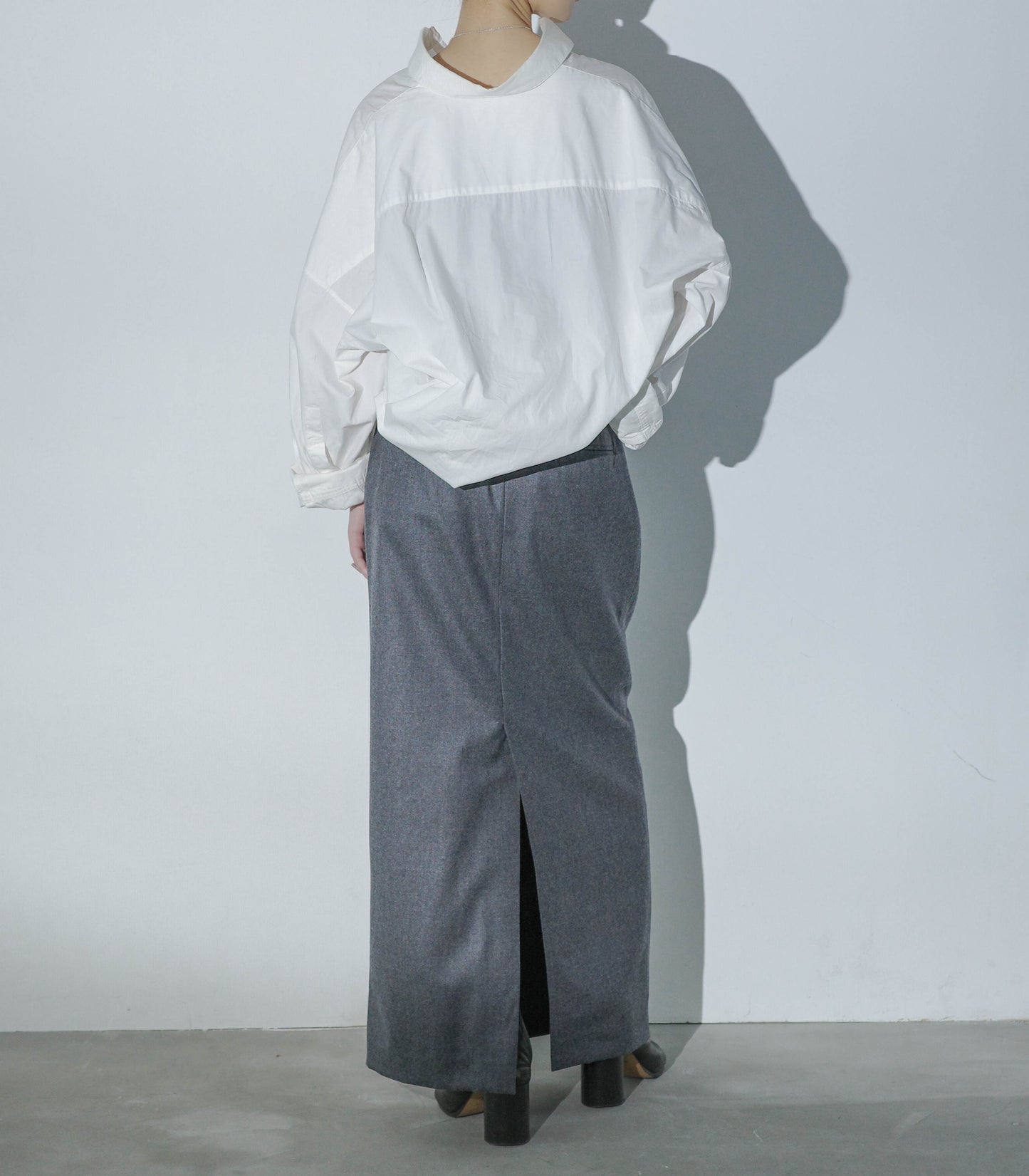 SLACKS DETAIL MAXI LENGTH SKIRT(尾州ウール)-GRAY