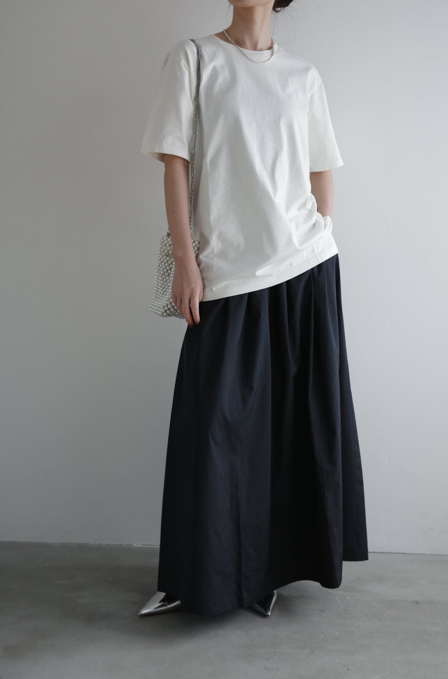 GATHER MAXI LENGTH SKIRT(LIMONTA)ーNAVY