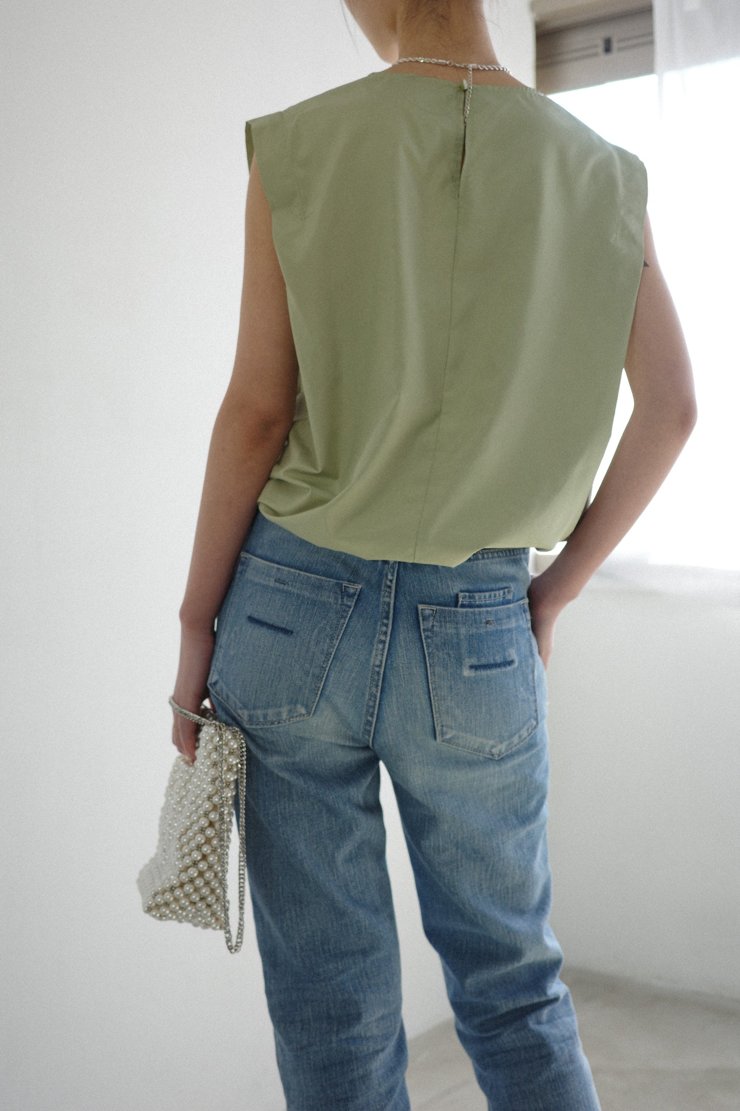 BALLOON SILHOUETTE NO SLEEVE TOPS(LIMONTA)-PISTACHIO