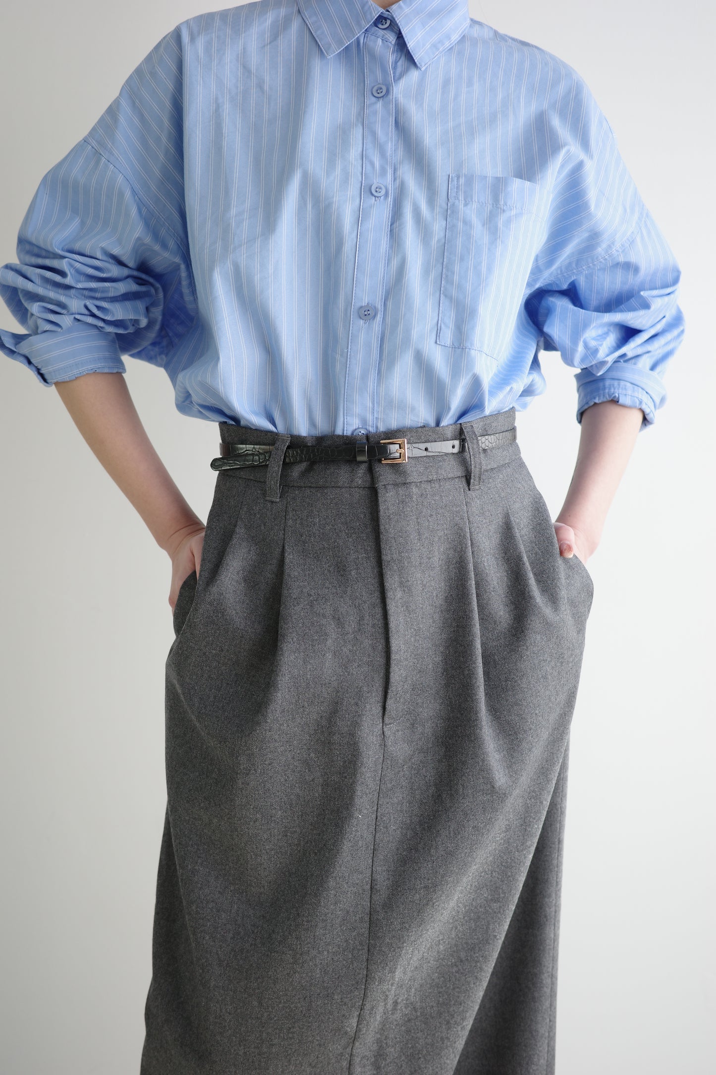 SLACKS DETAIL MAXI LENGTH SKIRT(尾州ウール)-GRAY