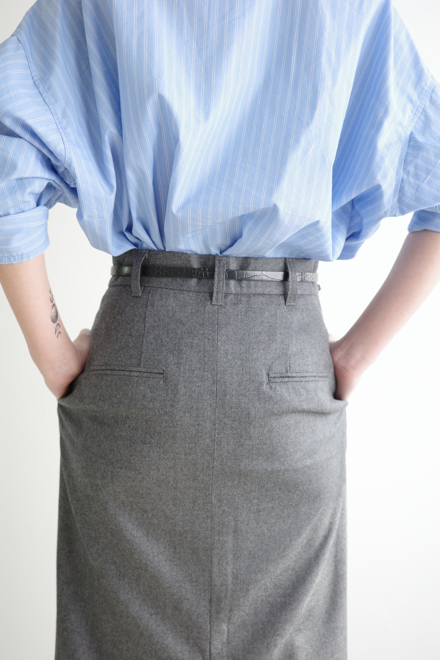SLACKS DETAIL MAXI LENGTH SKIRT(尾州ウール)-GRAY
