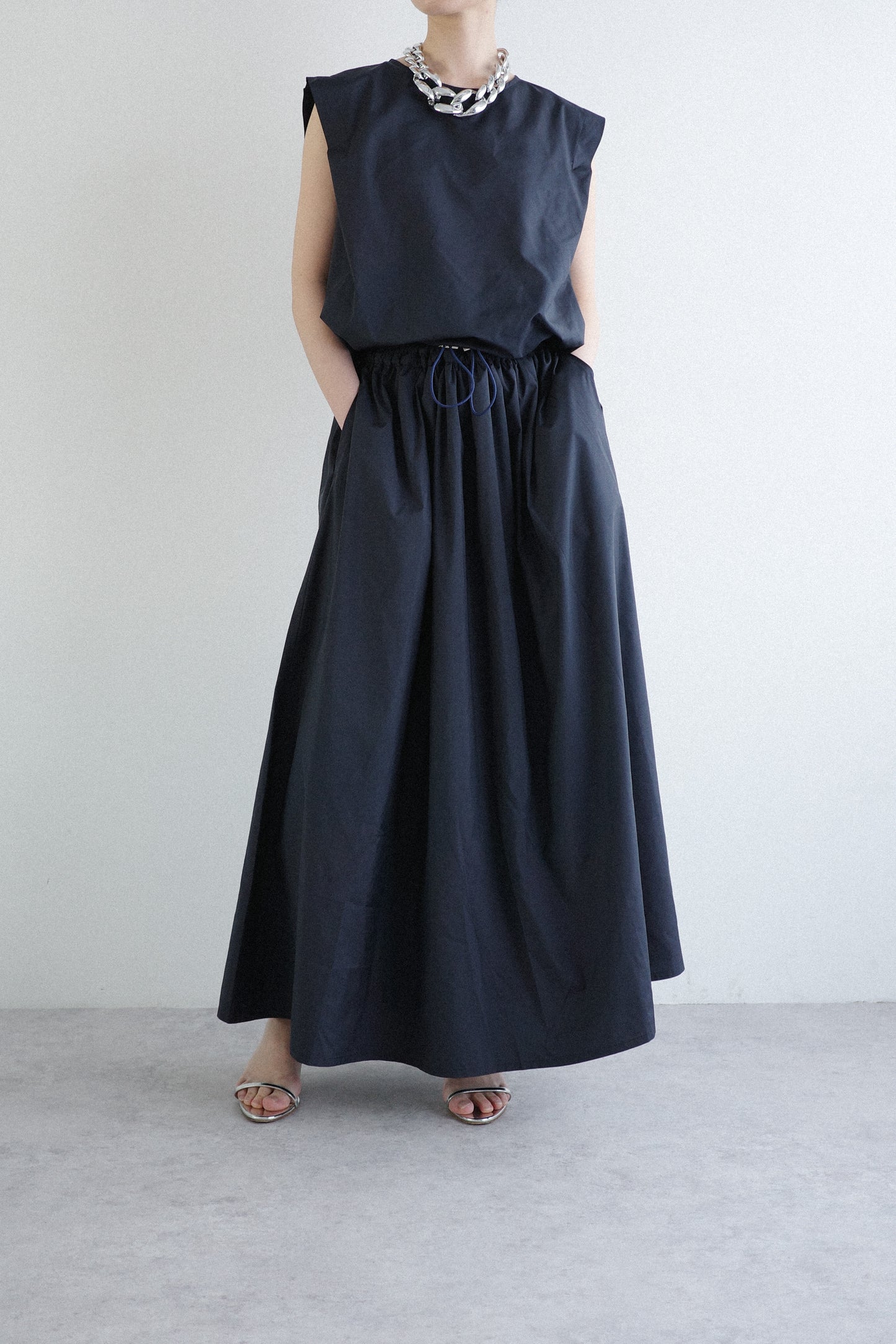GATHER MAXI LENGTH SKIRT(LIMONTA)ーNAVY