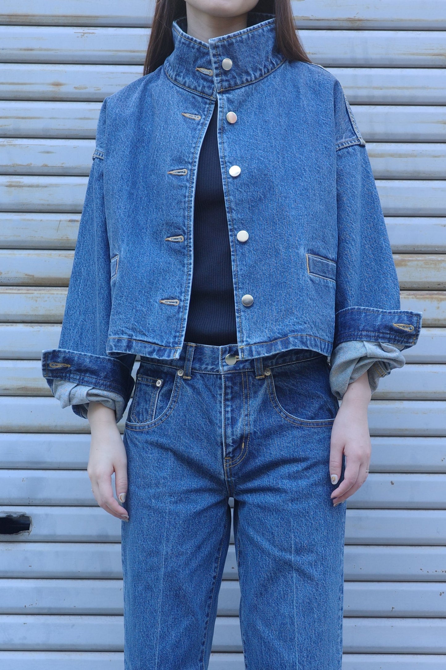 Stand Collar Denim Jaket(kojima denim)ーBLUE