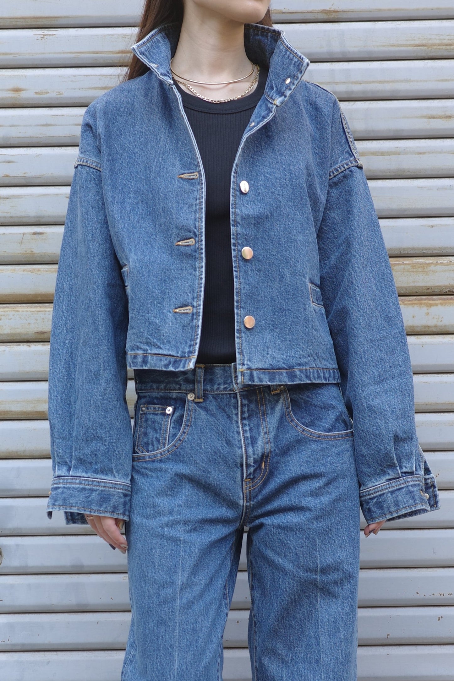 Stand Collar Denim Jaket(kojima denim)ーBLUE