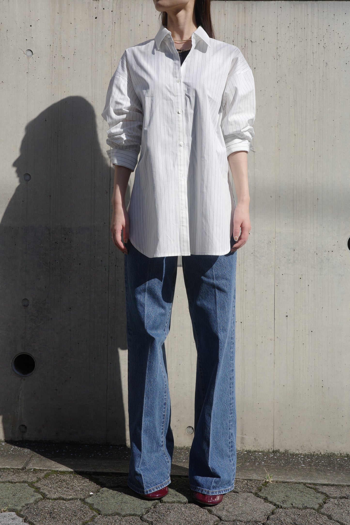 2Way Stripe Shirt(Banshu-Ori)ーWHITE