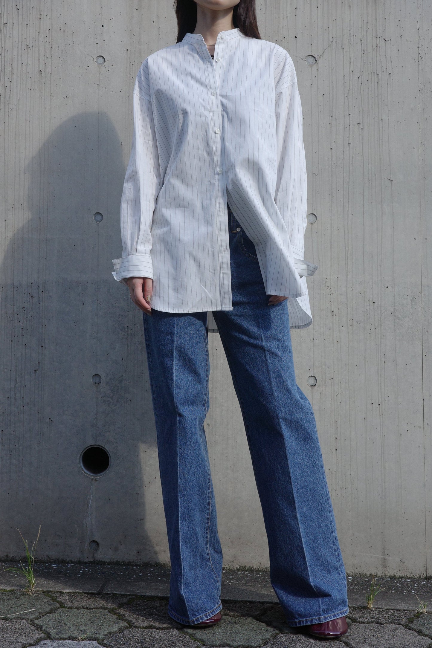 2Way Stripe Shirt(Banshu-Ori)ーWHITE