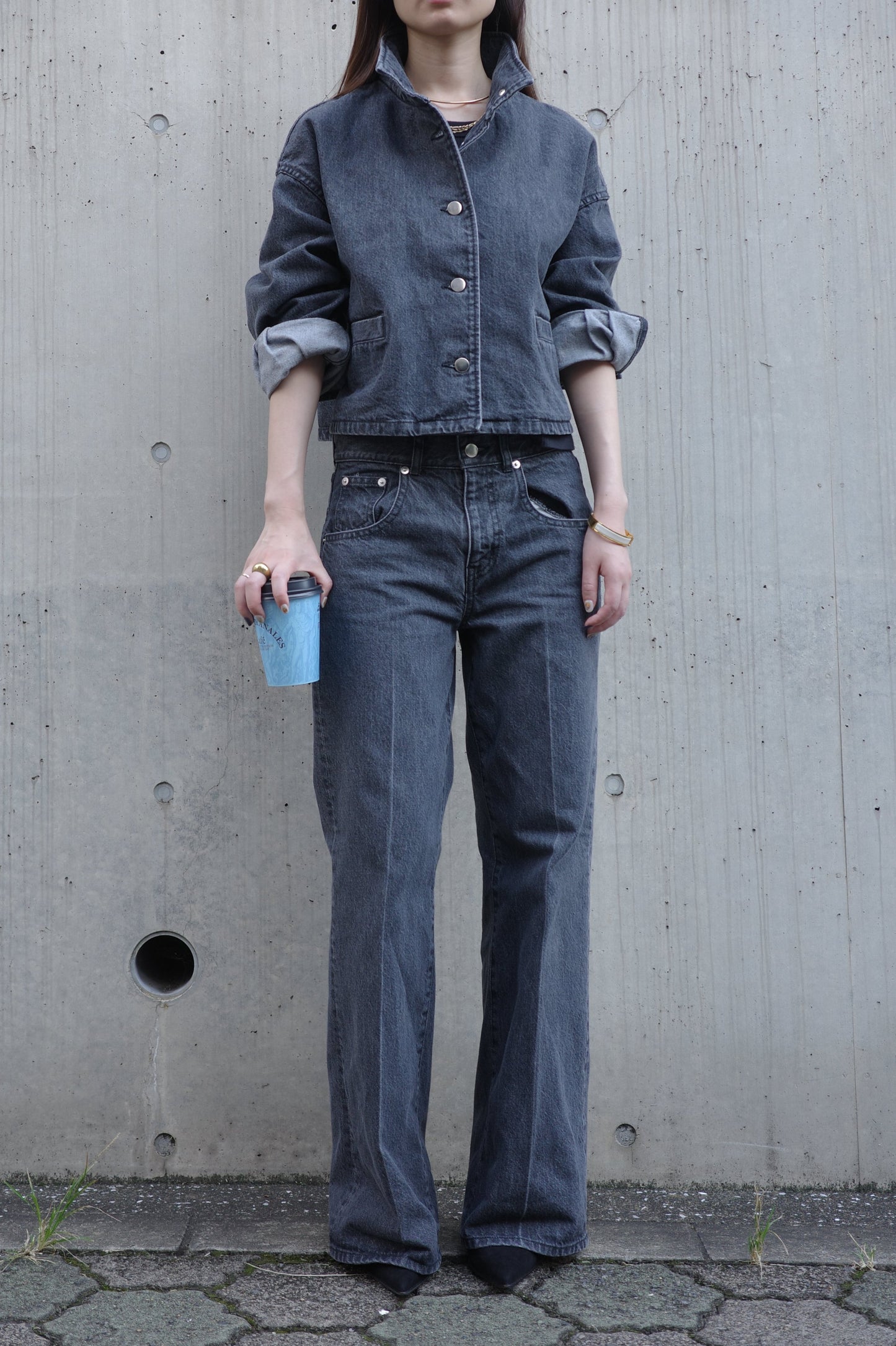 Stand Collar Denim Jaket(kojima denim)ーGRAY