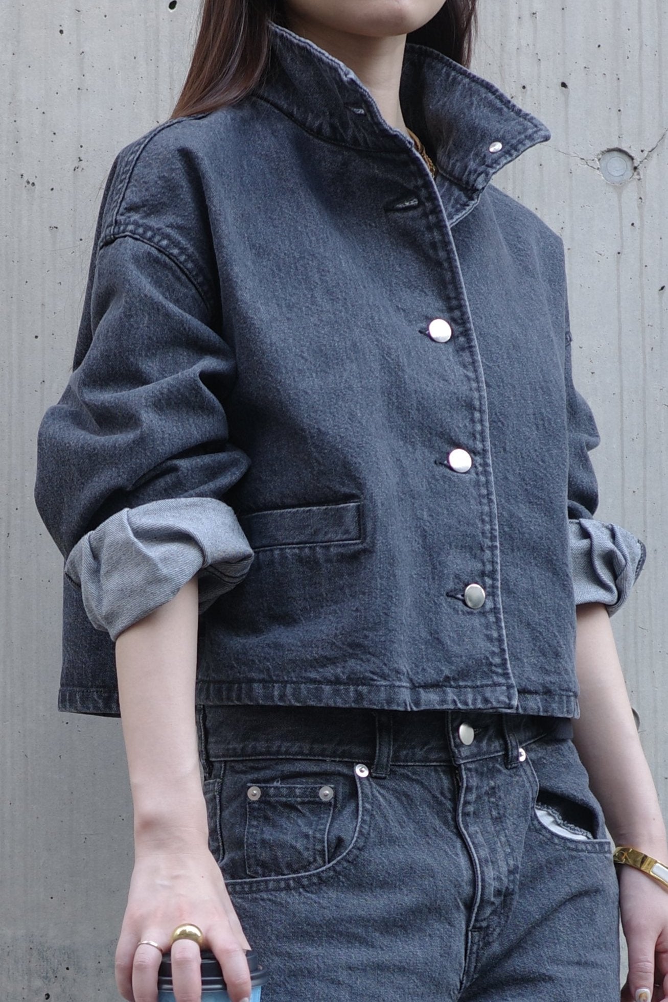 Stand Collar Denim Jaket(kojima denim)ーGRAY