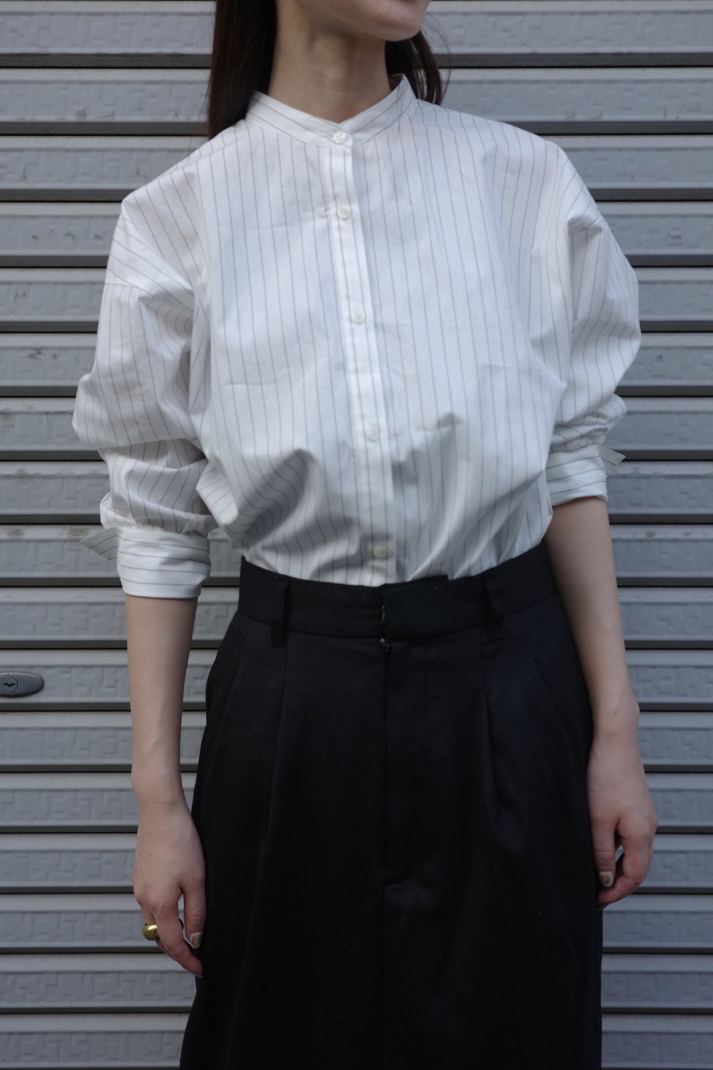 2Way Stripe Shirt(Banshu-Ori)ーWHITE