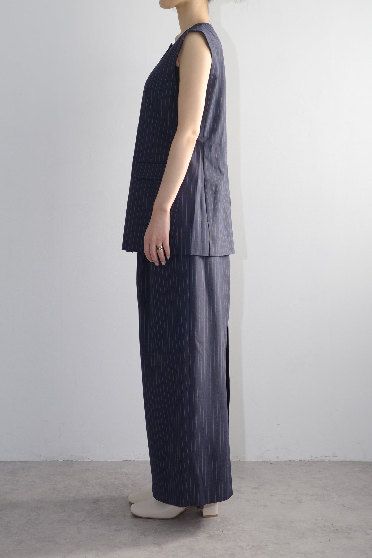 【PRE ORDER】Washable Wool Stripe SkirtーNAVY