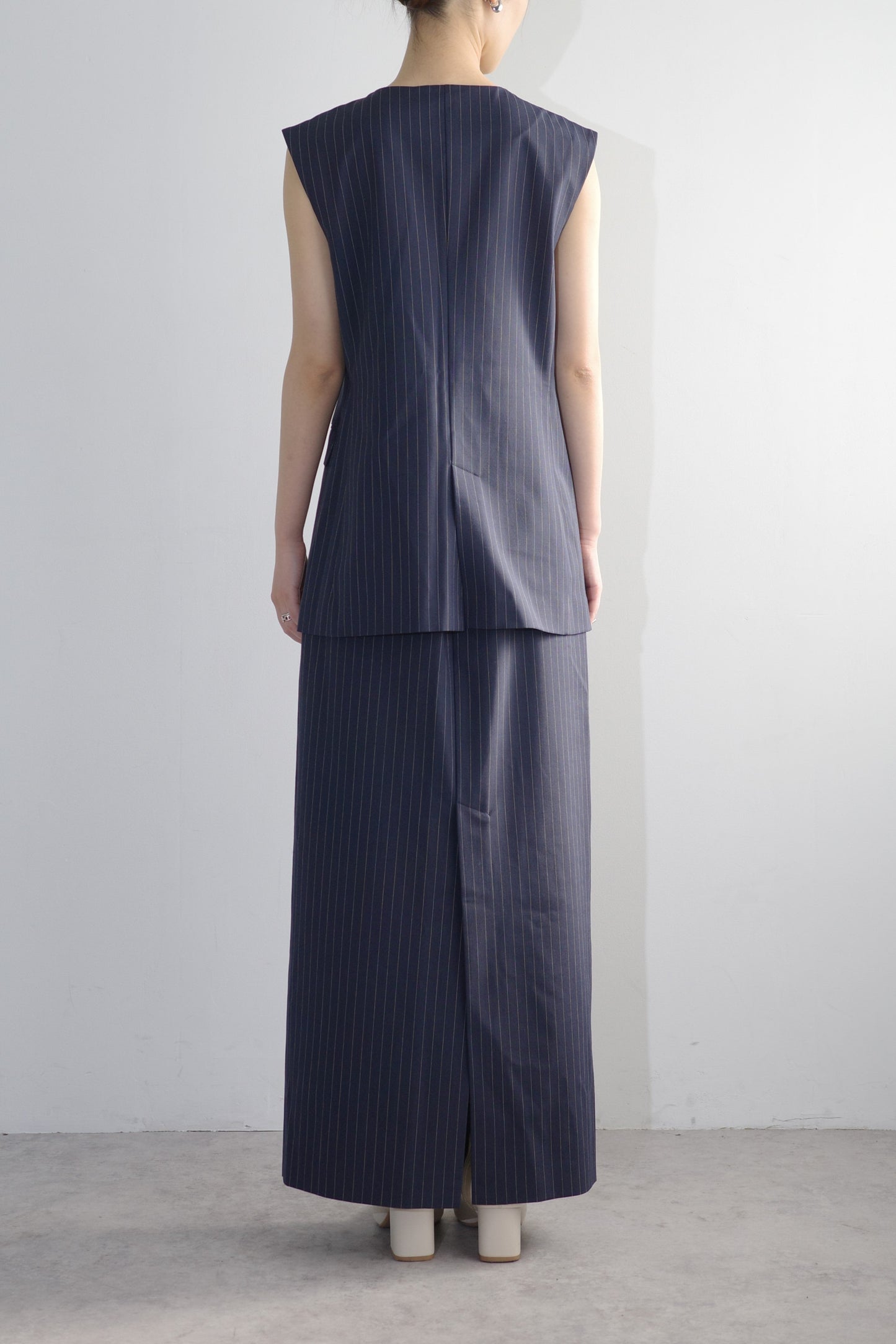【PRE ORDER】Washable Wool Stripe SkirtーNAVY