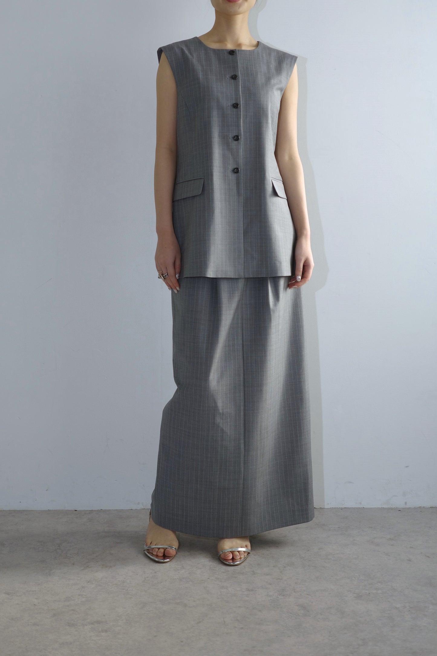 Washable Wool Stripe VestーGRAY