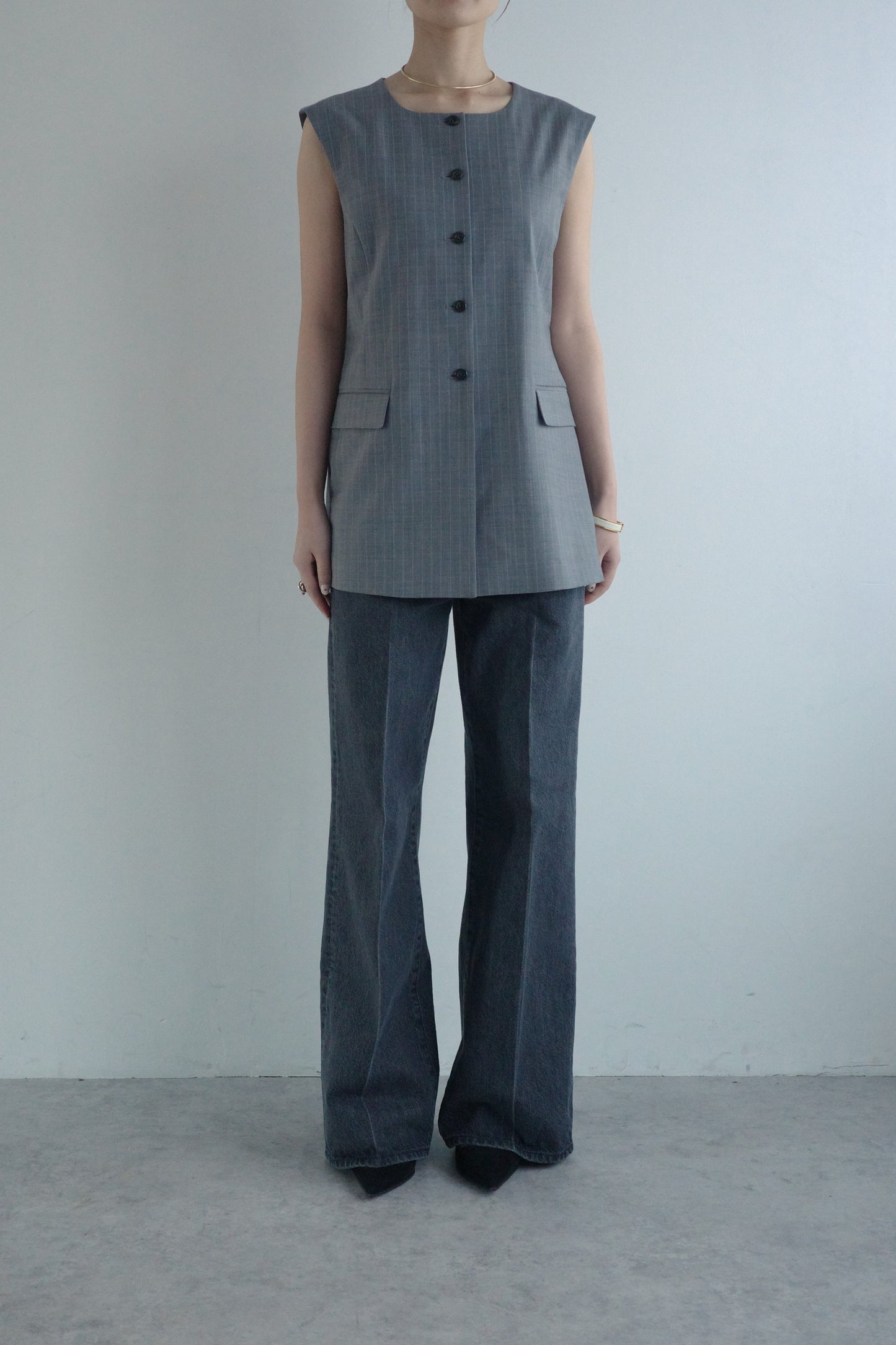 【PRE ORDER】Washable Wool Stripe VestーGRAY