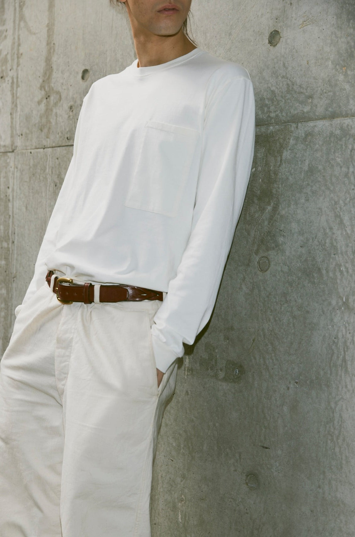 SQUARE POCKET LONG SLEEVE TEE(和歌山カットソー)ーOFF WHITE/UNISEX
