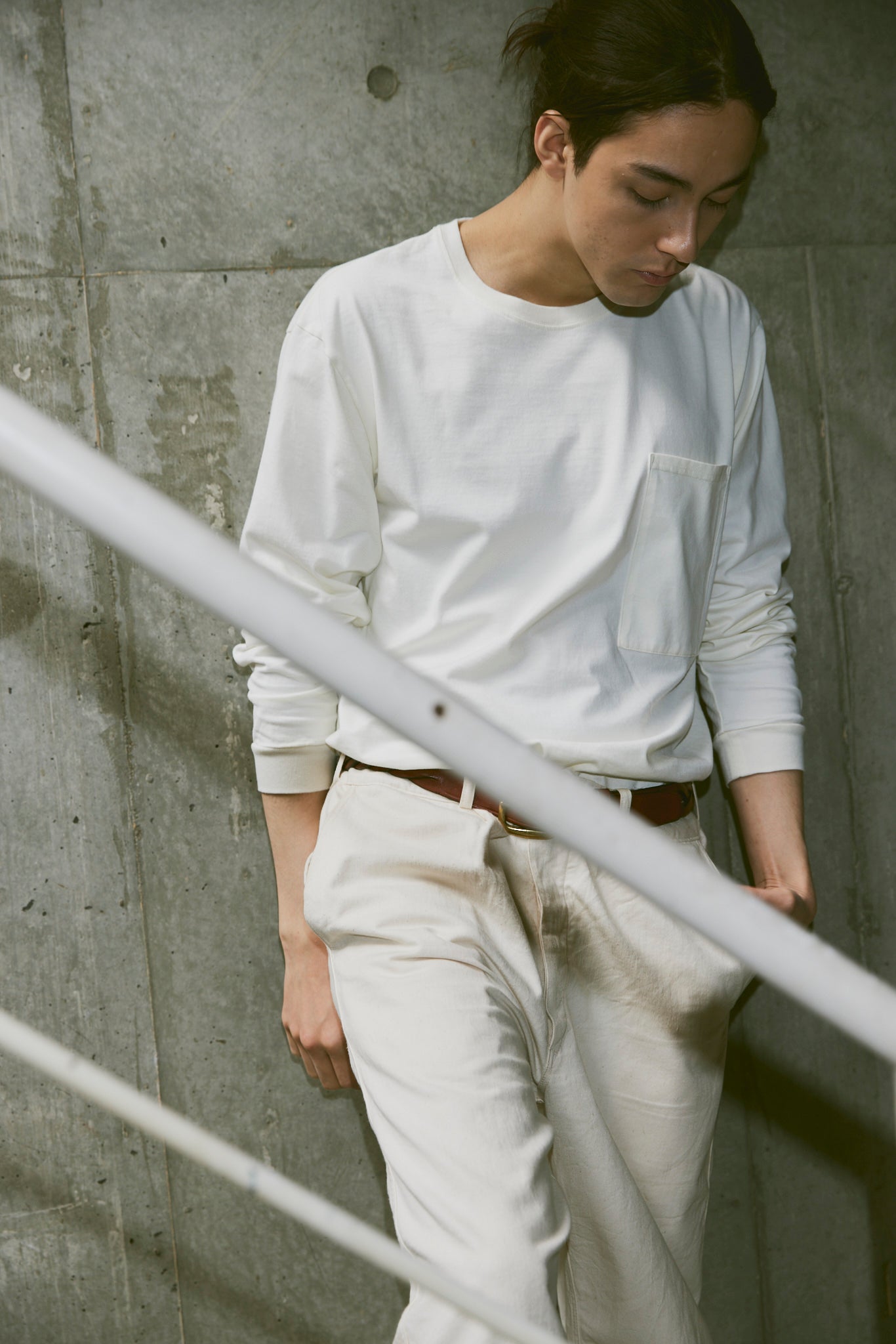 SQUARE POCKET LONG SLEEVE TEE(和歌山カットソー)ーOFF WHITE/UNISEX