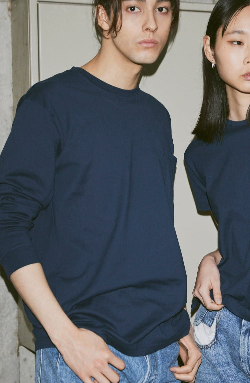 SQUARE POCKET LONG SLEEVE TEE(和歌山カットソー)ーNAVY/UNISEX