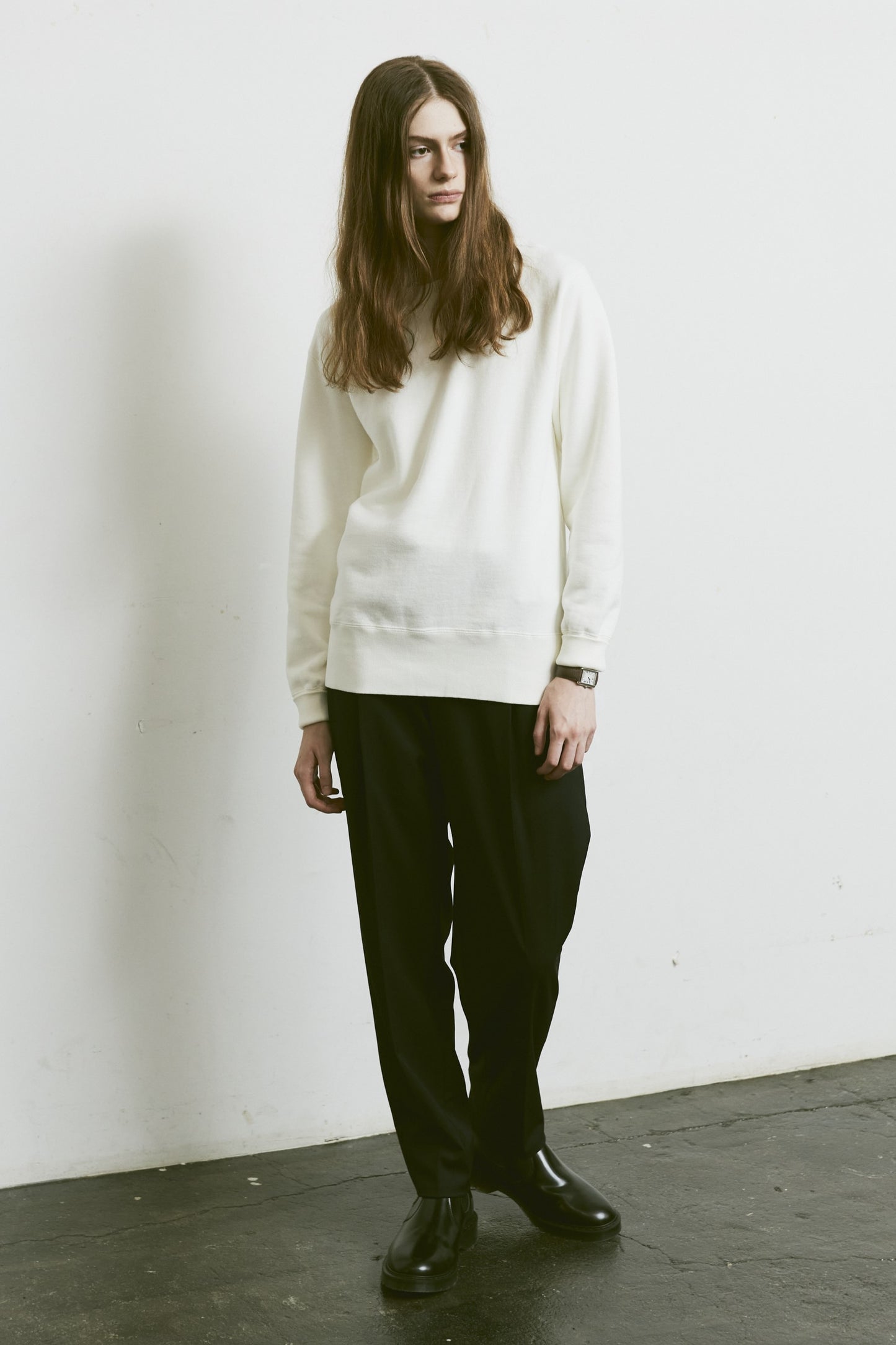 AMERICAN SEA ISLAND COTTON BASIC PULLOVER (和歌山吊り編み)-WHITE