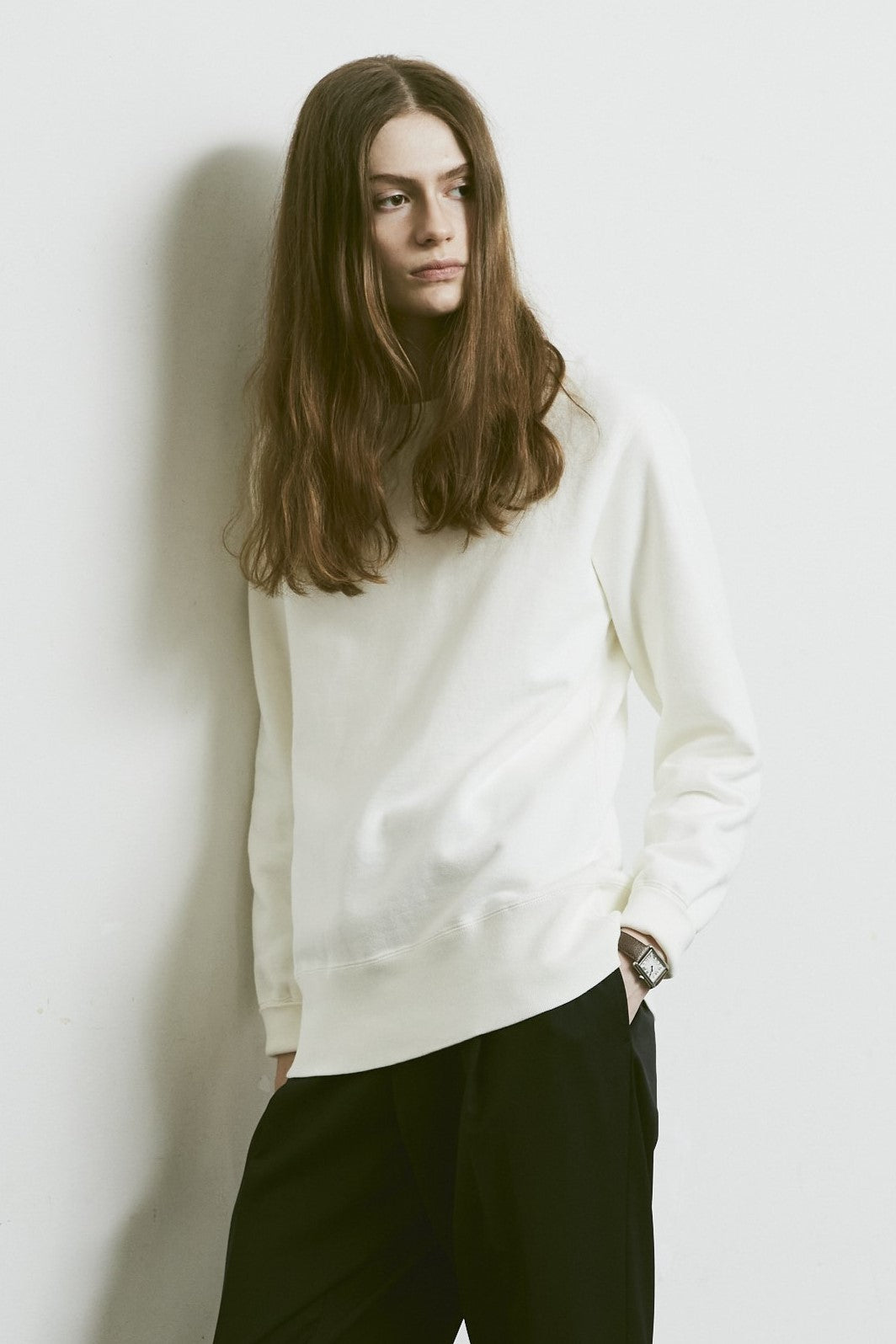 AMERICAN SEA ISLAND COTTON BASIC PULLOVER (和歌山吊り編み)-WHITE