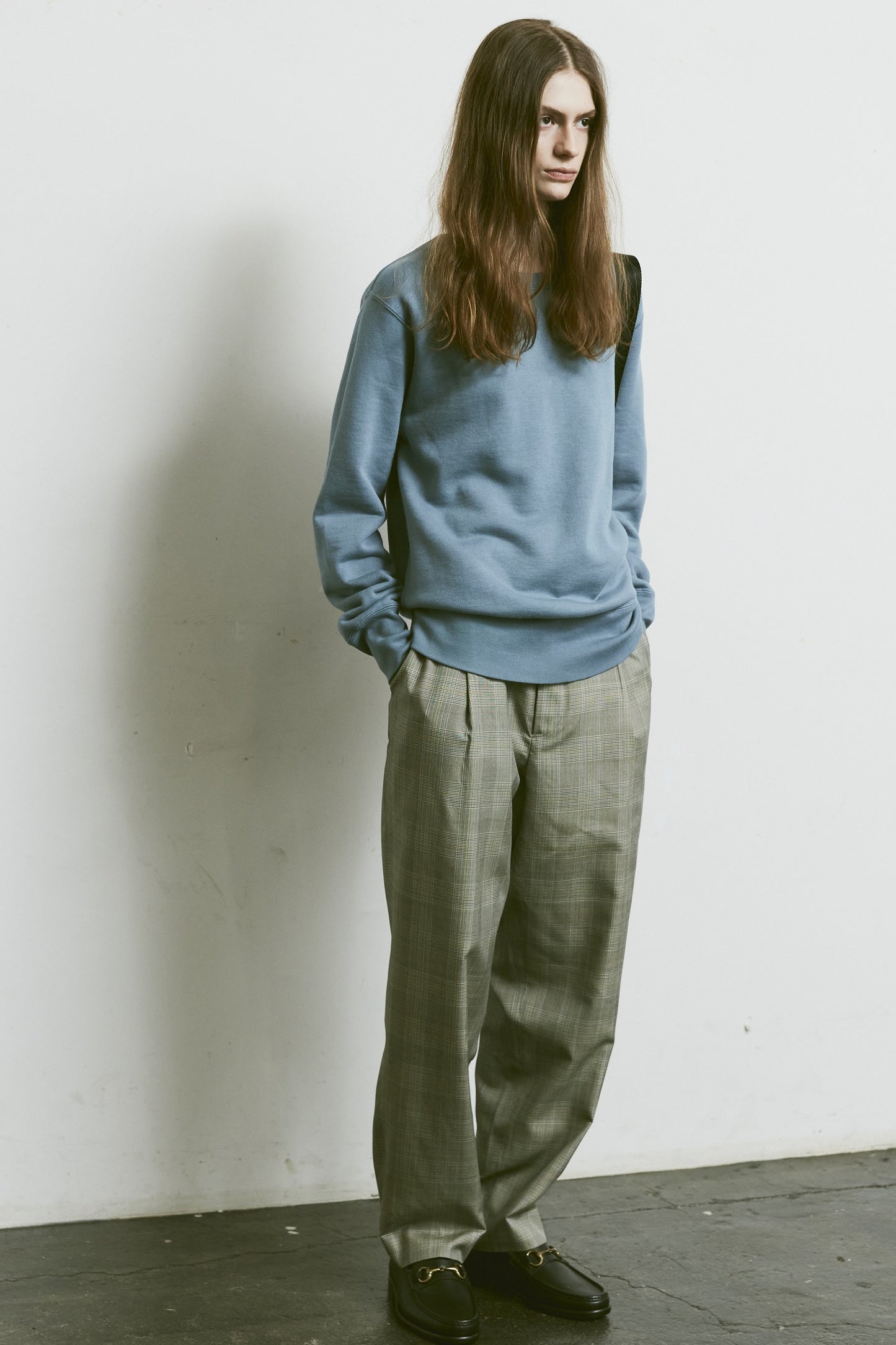 AMERICAN SEA ISLAND COTTON BASIC PULLOVER (和歌山吊り編み)-SMOKE BLUE