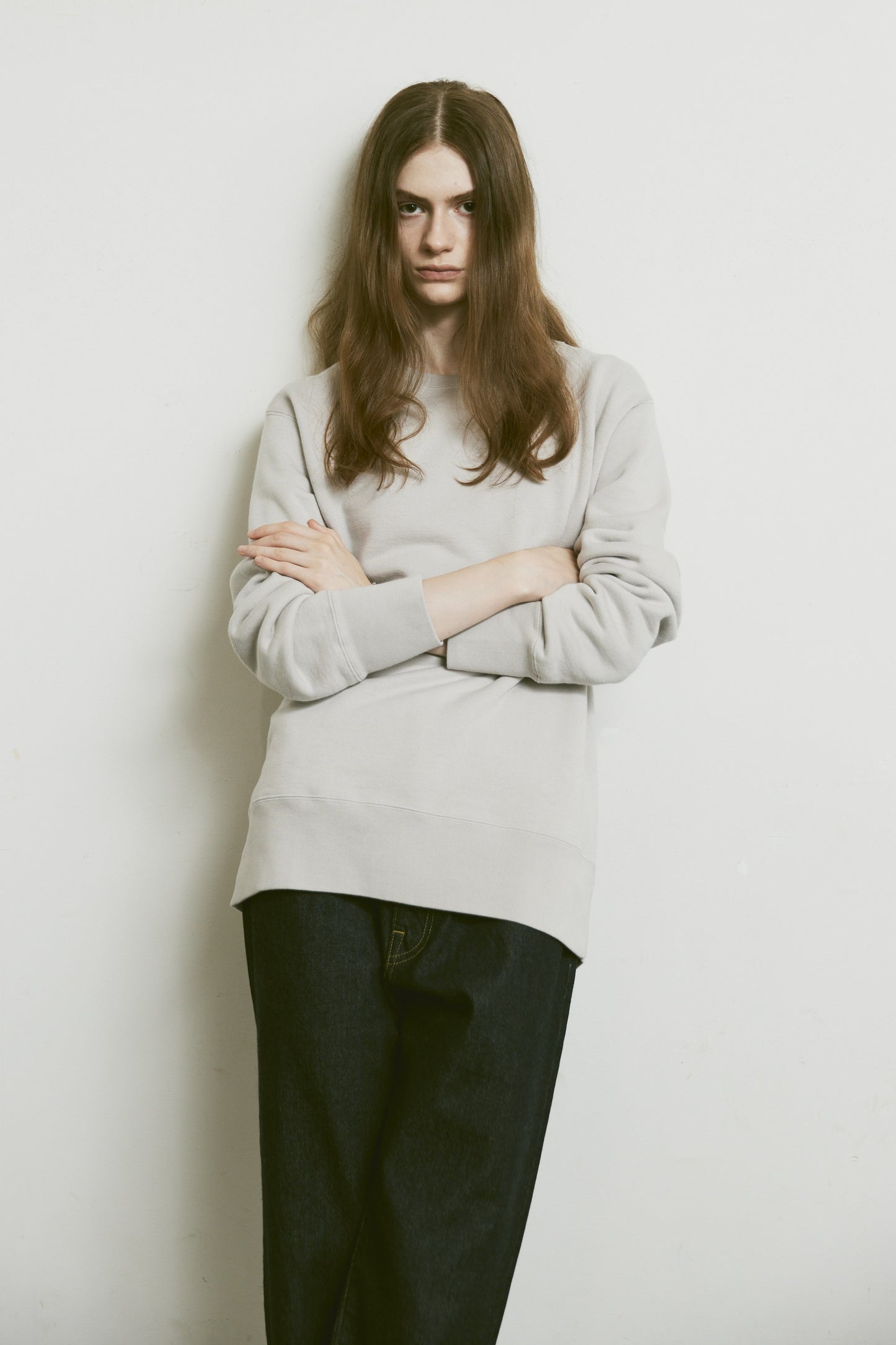 AMERICAN SEA ISLAND COTTON BASIC PULLOVER (和歌山吊り編み)-ASH GRAY