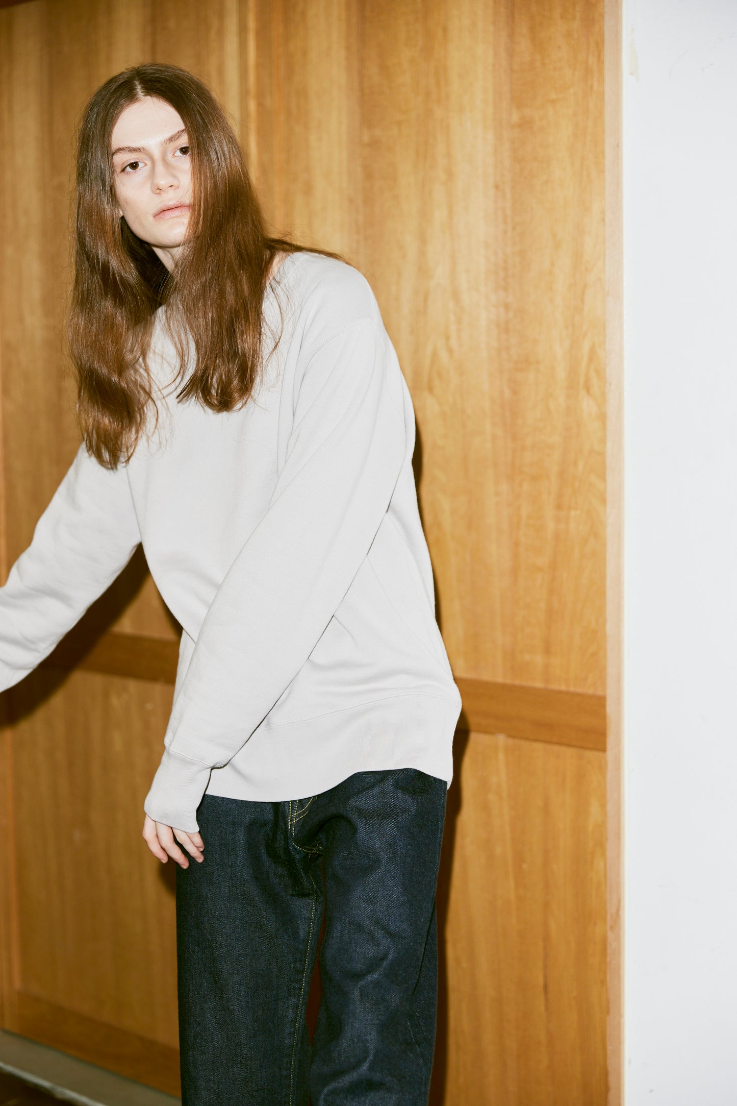 AMERICAN SEA ISLAND COTTON BASIC PULLOVER (和歌山吊り編み)-ASH GRAY