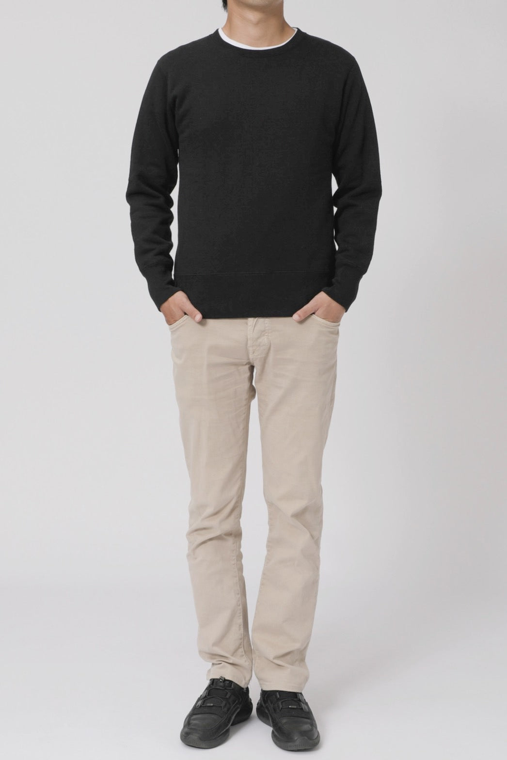 AMERICAN SEA ISLAND COTTON BASIC PULLOVER (和歌山吊り編み)-BLACK