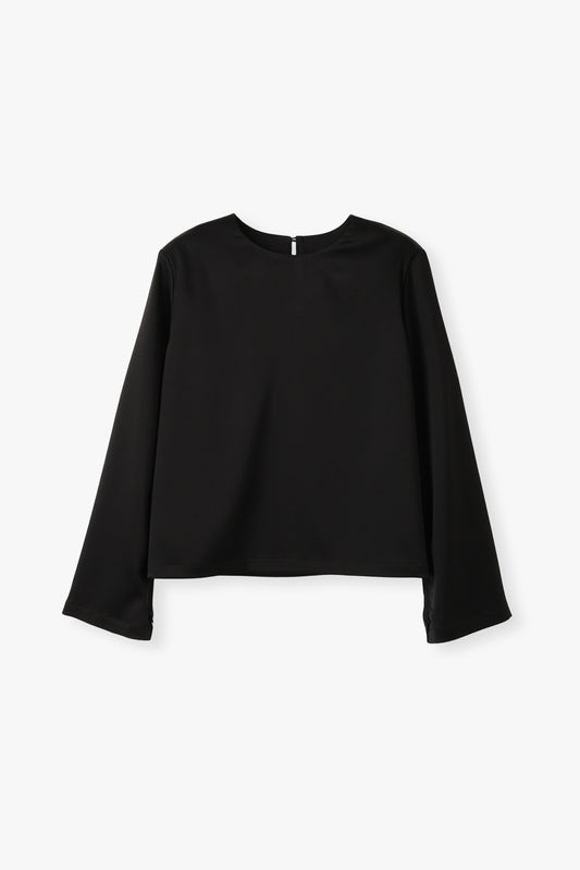 Satin Shoulderpad Blouse / Black
