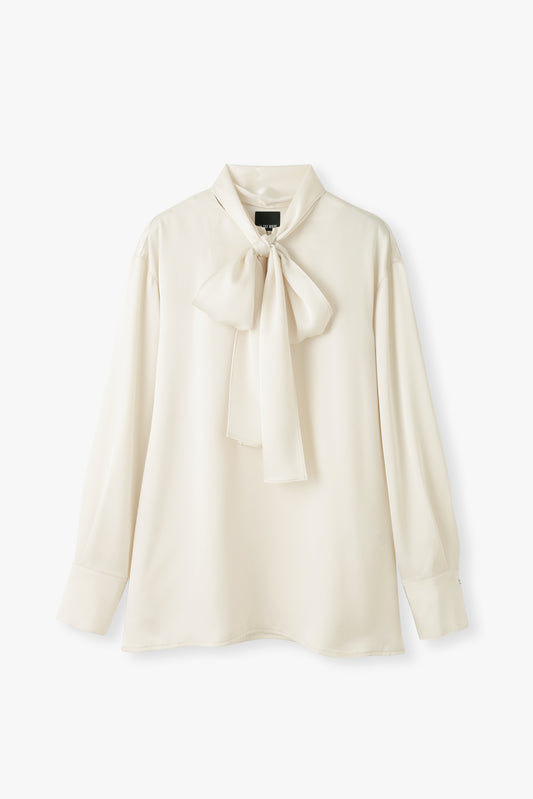 2way Bowtie Satin Blouse / White