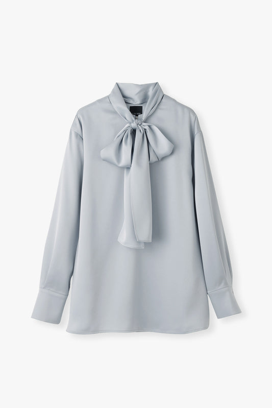 2way Bowtie Satin Blouse / Blue