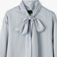 2way Bowtie Satin Blouse / Blue