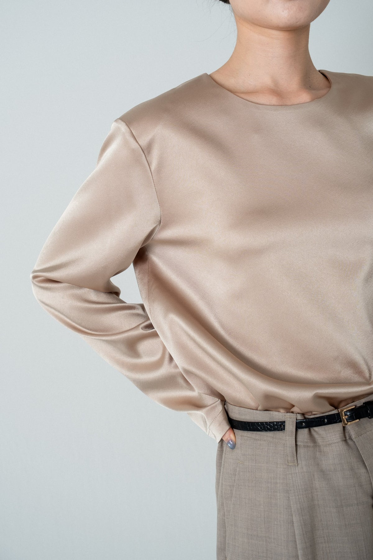Satin Shoulderpad Blouse / Gold