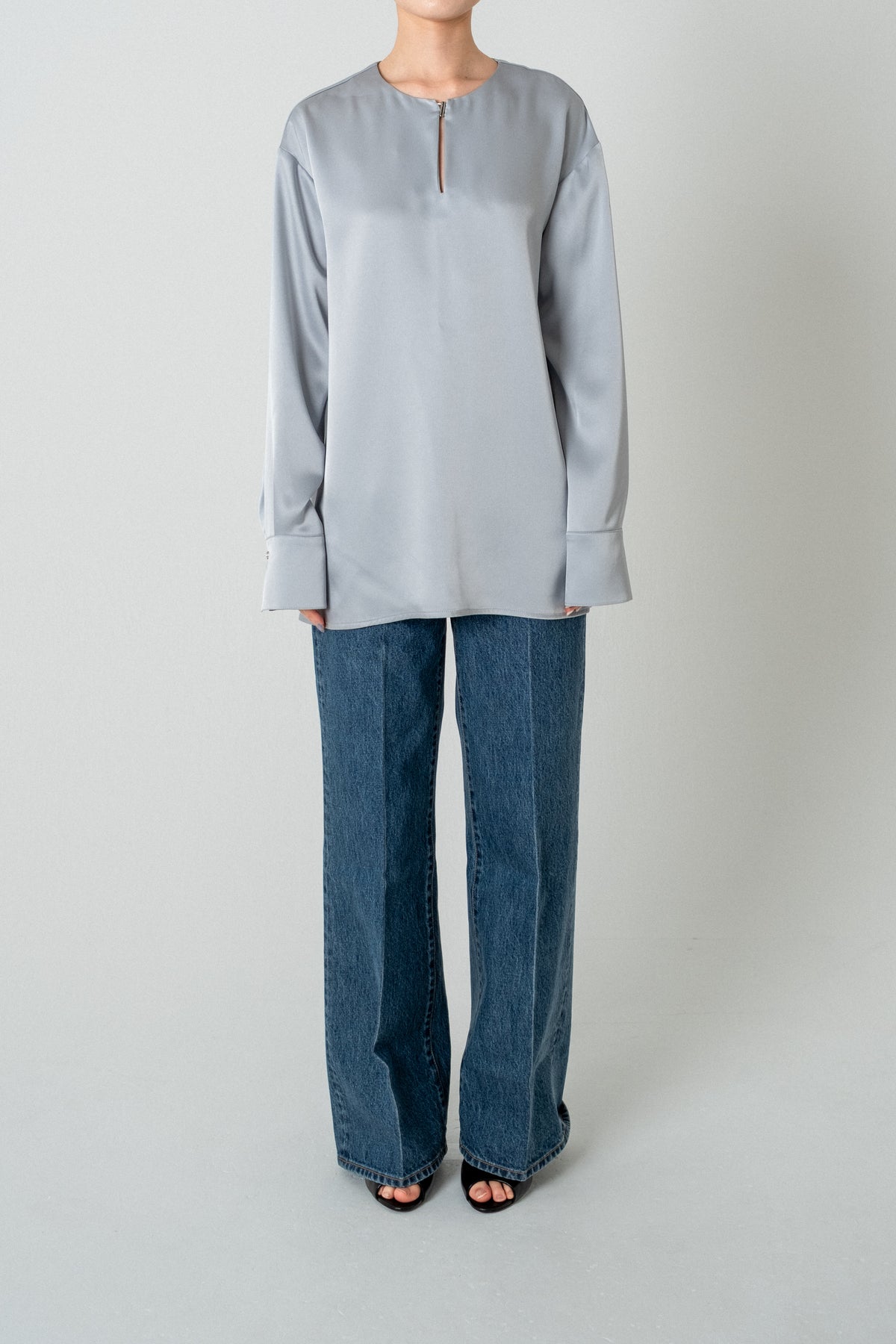 2way Bowtie Satin Blouse / Blue