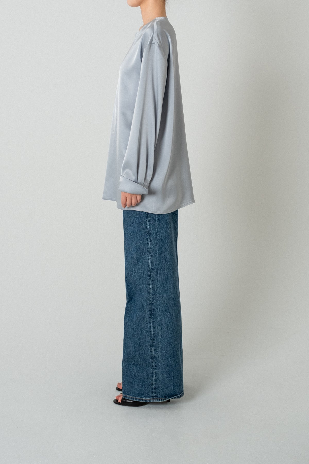 2way Bowtie Satin Blouse / Blue