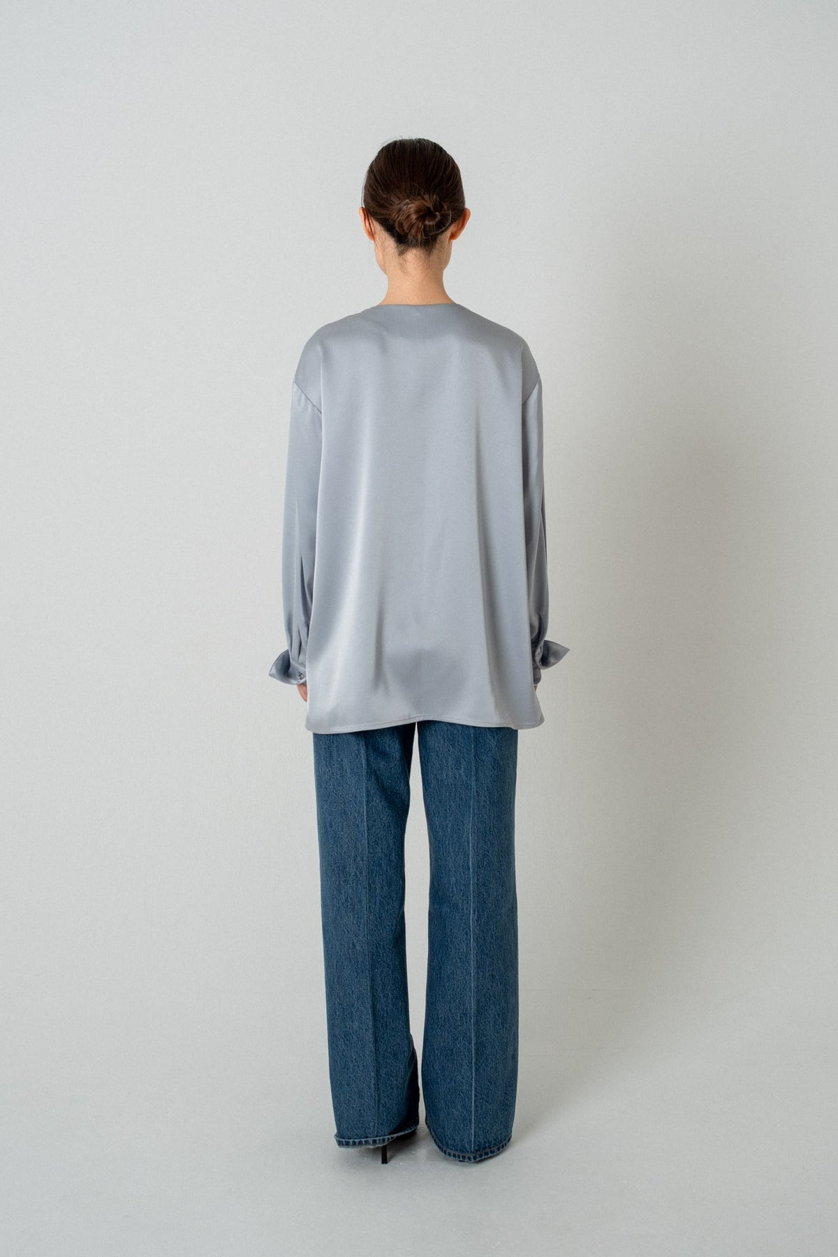 2way Bowtie Satin Blouse / Blue