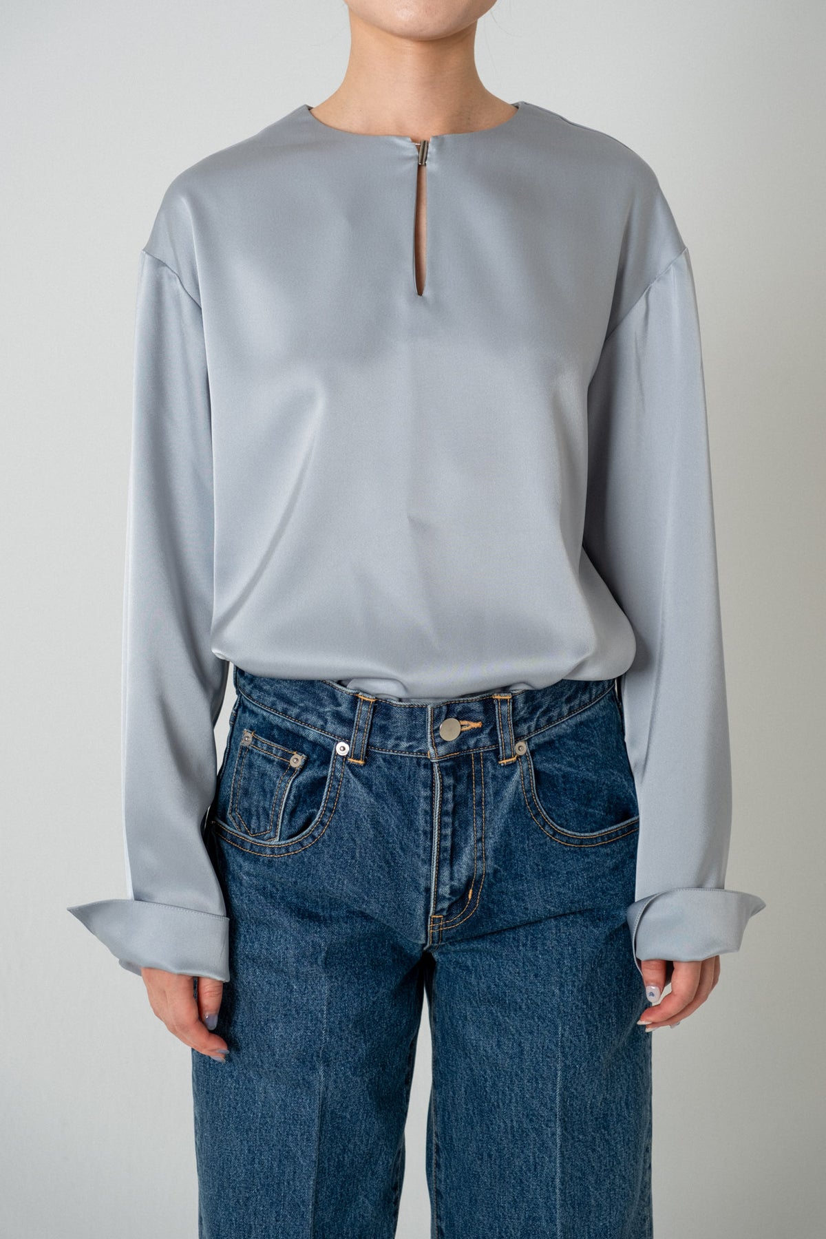 2way Bowtie Satin Blouse / Blue