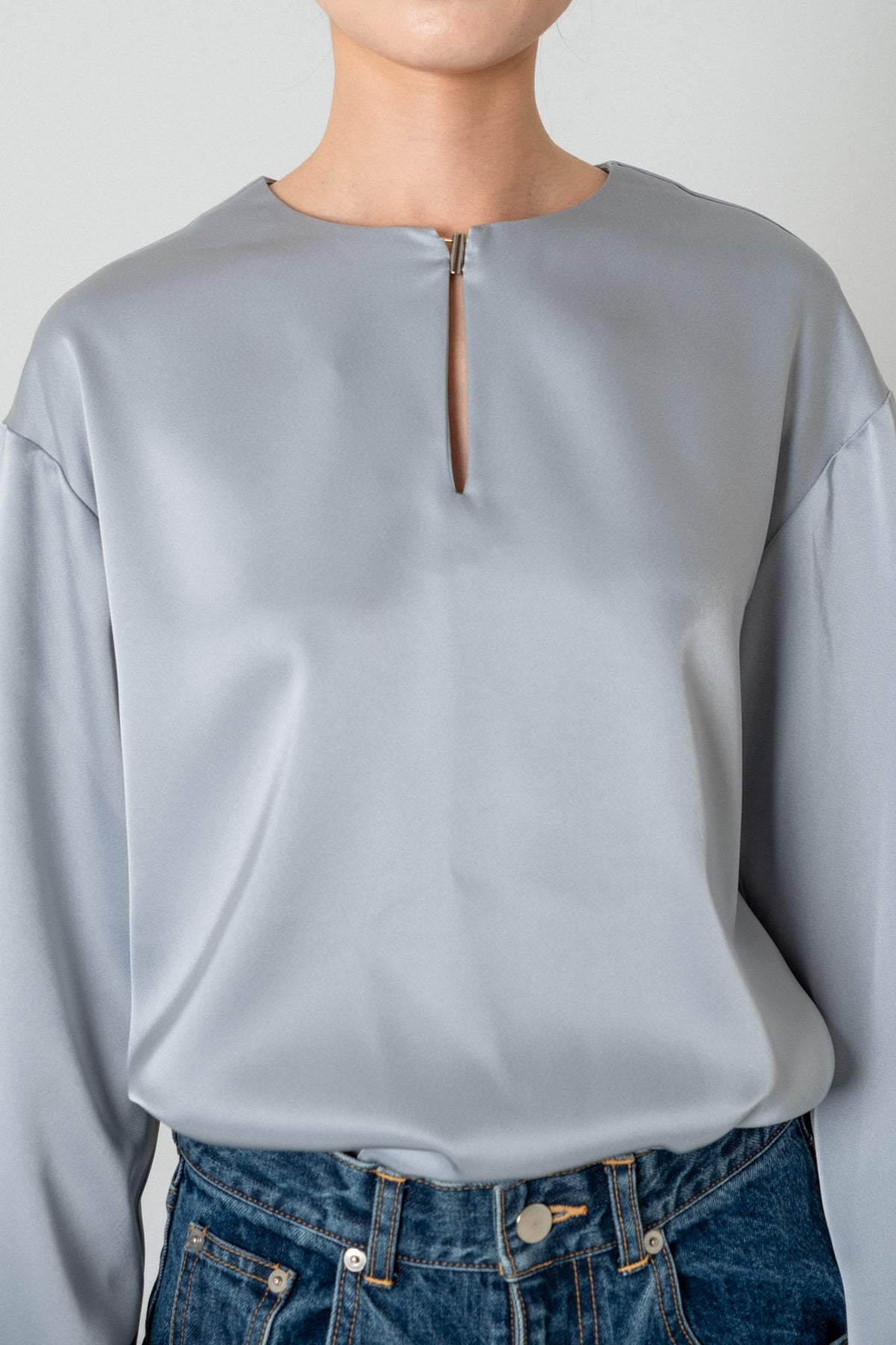 2way Bowtie Satin Blouse / Blue