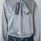 2way Bowtie Satin Blouse / Blue