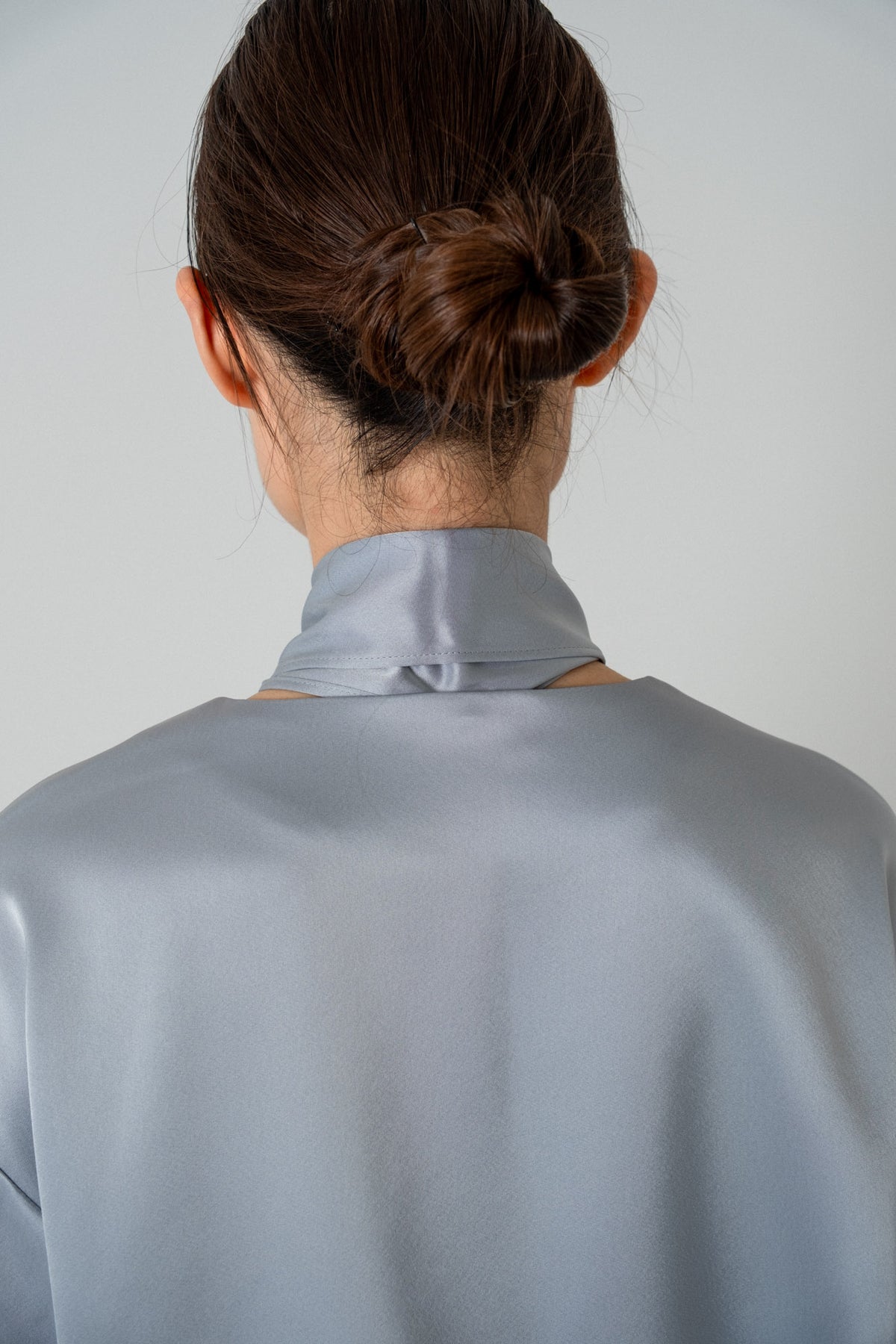 2way Bowtie Satin Blouse / Blue