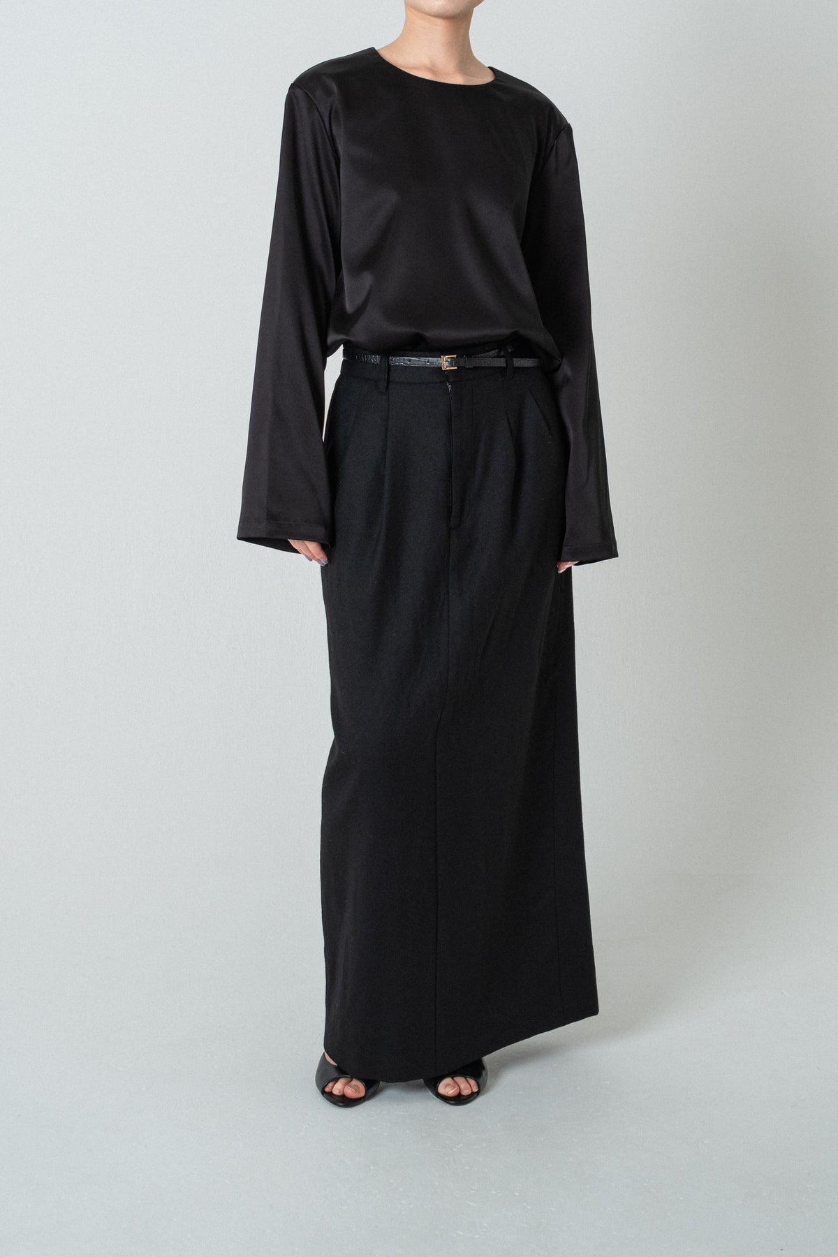 Satin Shoulderpad Blouse / Black