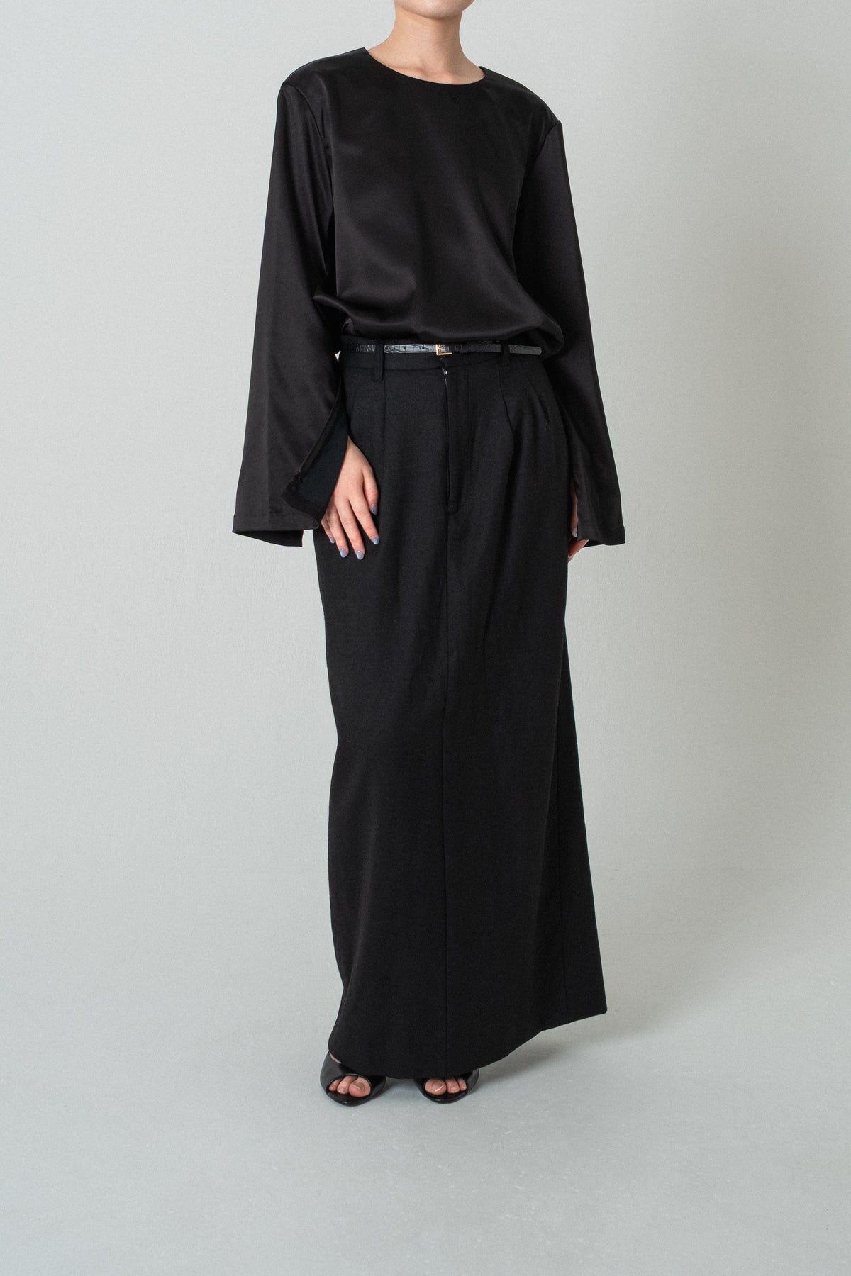 Satin Shoulderpad Blouse / Black