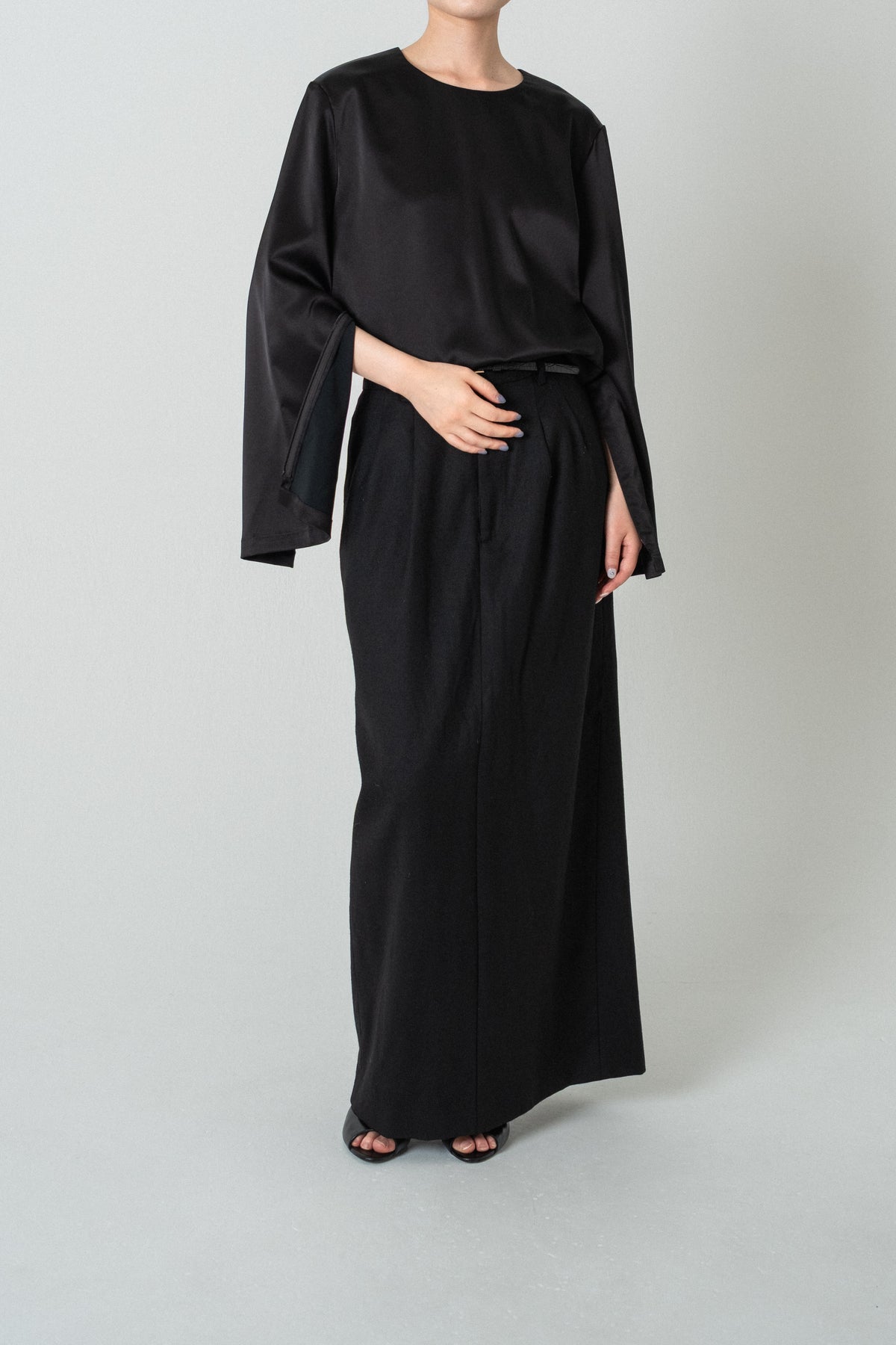 Satin Shoulderpad Blouse / Black