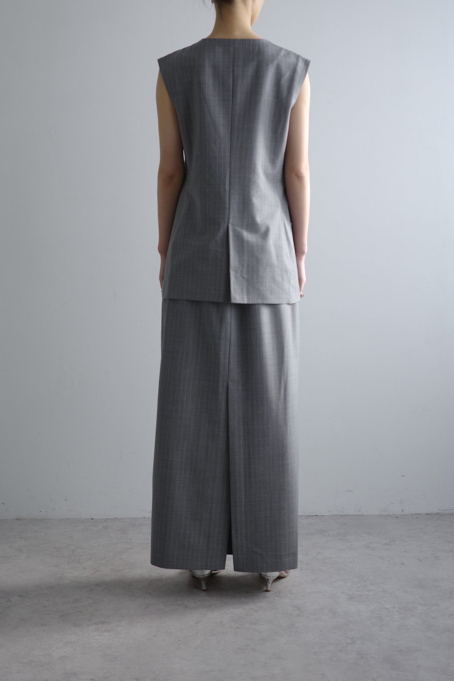 【PRE ORDER】Washable Wool Stripe SkirtーGRAY