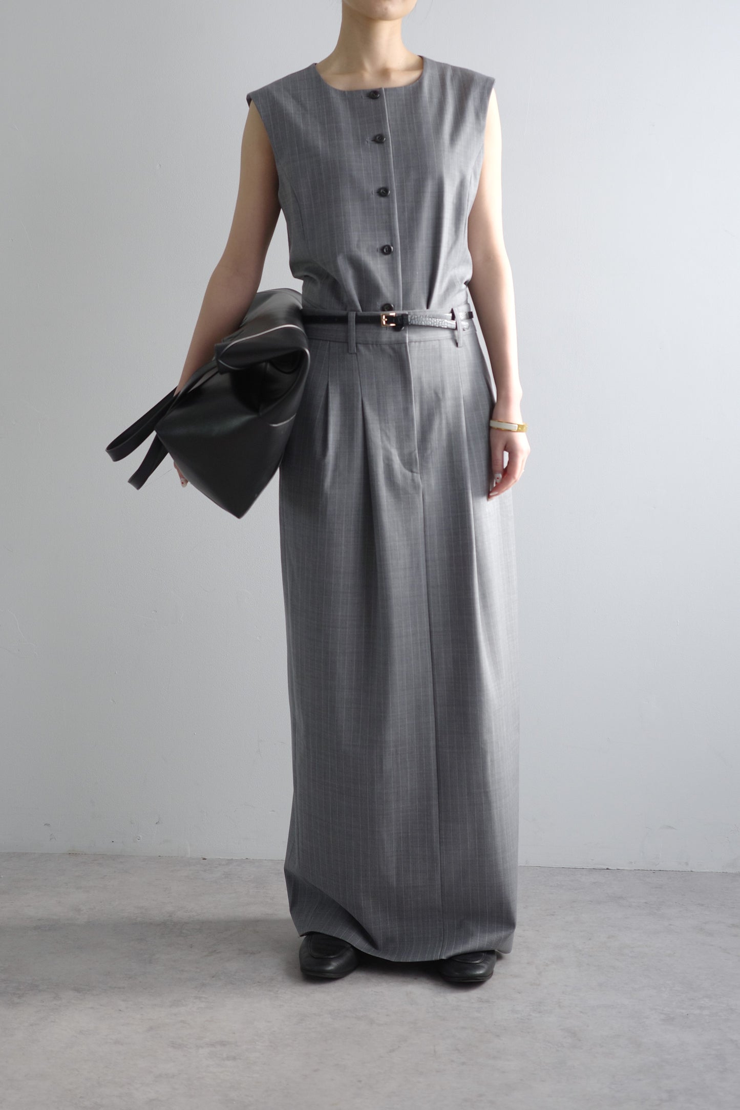 【PRE ORDER】Washable Wool Stripe SkirtーGRAY