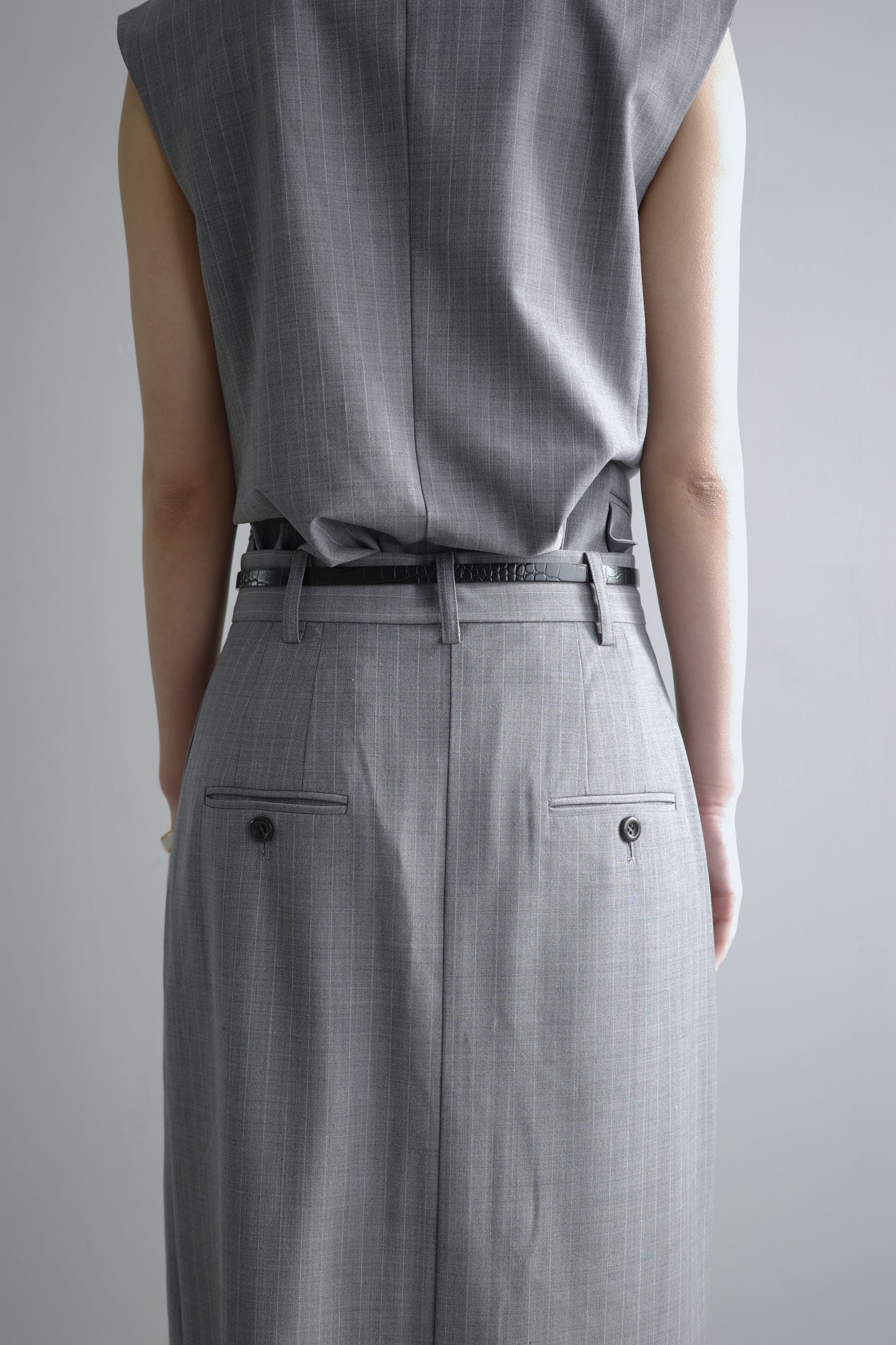【PRE ORDER】Washable Wool Stripe SkirtーGRAY